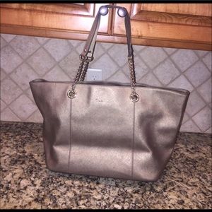 Leather large Calvin Klein purse in gold